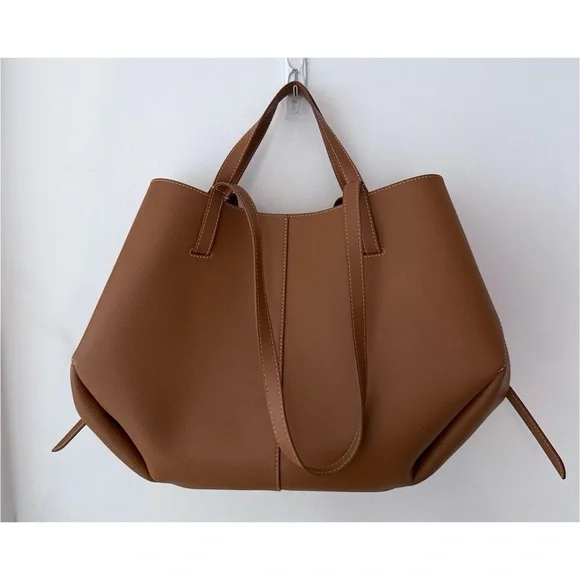 Polène Large Cyme Bag Textured Italian Calfskin Leather Tote w/ Box & Dust Bag - Picture 12 of 14